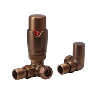 Excel Home Thermostatic Radiator Valves & Corner Lockshield Valve In Brushed Bronze Finish, Modern Design 1/2" X 15mm Corner Radiator Valves