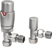 Excel Home Thermostatic Radiator Valves & Lock Shield Set, Classy & Modern Design 1/2" X 15mm Angled Brushed Nickel Radiator Valves