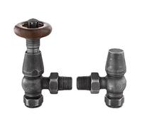 Excel Home Thermostatic Radiator Valves - Traditional Design 1/2" x 15mm Metal Head Radiator Valves - Angled Pewter
