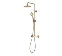 Excel Home Thermostatic Round Shower Kit, Brushed Brass Finish, 200mm X 200mm Stainless Steel Rainfall Shower Head