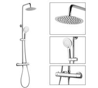 Excel Home Thermostatic Shower Mixer Set Valve Round, Telescopic Shower With Diverter, 2 Outlets, Overhead & Hand Shower, Adjustable Height,