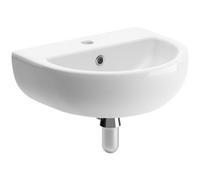 Excel Home Tusany 450X380mm Cloakroom Basin With 1 Tap Hole & Chrome Bottle Trap, Compact White Vitreous China, Contemporary Design