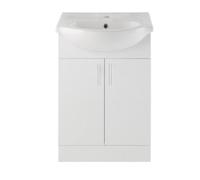 Excel Home Viste 560mm Floor Standing Basin Unit With Ceramic 1Th Basin, White Gloss, Soft Close Doors, Pre Assembled Bathroom Vanity Cabinet