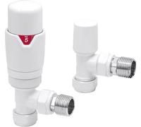 Excel Home White Thermostatic Radiator Valves And Angled Lockshield Valve Classy And Modern Design 1/2" X 15mm Angled Radiator Valves