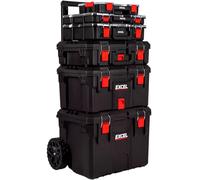 Excel Modular Tool Box Set - 6 Piece Heavy Duty Mobile Storage System with Organizer Drawers, Stackable Units & Durable Wheels for Tools, Garage, DIY, Construction, Workshop