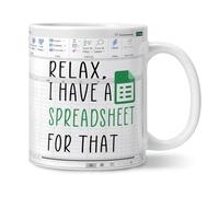 Excel Mug, Relax Spreadsheet Pattern Coffee Cup, Funny Mugs Ideal for Office Desks, Home Breakfasts, Coworker Gifts, Remote Work Sips, Study Nooks & Weekend Brunch Sips