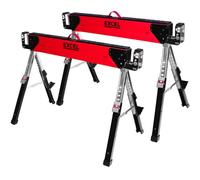 Excel Portable Steel Saw Horse Twin Pack - Heavy-Duty, Adjustable Legs, Built-in Work Table, Carry Handle, Non-Slip Rubber Feet - Versatile Sawhorse Solution, Saw Bench, Workbench