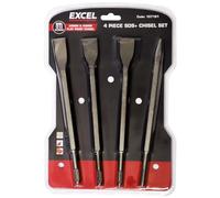 Excel Professional SDS Plus Hammer Drill Chisel Set - 4 Piece Set for Concrete, Masonry, Chiseling, Breaking and Stone, Flat Stone Chisel, Point Stone Chisel