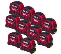 Excel PVC Tape Measure 8m/26ft Pack of 10 - Retractable Measuring Tape - 8m/26ft Imperial & Metric Measurements - Impact Resistant Metric Tape Measure - Suitable for Professional Use