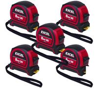 Excel PVC Tape Measure 8m/26ft Pack of 5 - Retractable Measuring Tape - 8m/26ft Imperial & Metric Measurements - Impact Resistant Metric Tape Measure - Suitable for Professional Use