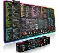 Excel Shortcut Keys LED Mouse Pad - Colorful RGB Luminous Extended Large Cheat Sheet Gaming Mousepad| PC Office Spreadsheet Keyboard Mat| Non-Slip Stitched Edge