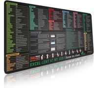 Excel Shortcut Keys Mouse Pad, Extended Cheat Sheet Gaming Mousepad,PC Office Spreadsheet Keyboard Mat for Office and Home, Non-Slip Stitched Edge,Black