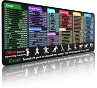 Excel Shortcuts Desk Mat - XL Cheat Sheet Mouse Pad with Desk Exercise Diagrams Non-Slip Stitched Edges for Office/Gaming/Home/Employee Gift