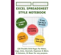 Excel Spreadsheet Style Notebook - Purple Spine | 120 flexible grid pages with 6 columns and 31 rows | For Notes, Logs, Lists, Journals, Expenses & More.: Grids | Checkboxes | Colour-Coded Spine