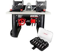 Excel Table Router Cutter 240V/1500W Black with 1/2in Shank TCT Router Cutter Bit 12 Piece Set