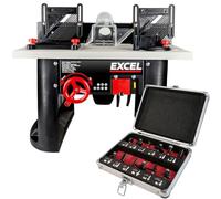 Excel Table Router Cutter 240V with 1/4in Shank TCT Router Cutter Bit 12 Piece Set