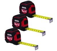 Excel Tape Measure 5m/16ft Pack of 3 - Retractable Measuring Tape - 5m/16ft Imperial & Metric Measurements - Impact Resistant Metric Tape Measure - Suitable for Professional Use