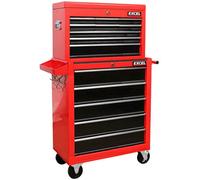 Excel Tools Excel 14 Drawer Tool Chest Combo 9 Drawer Top Cabinet & 5 Drawer Roll Cab With Tool Tray In Black/red