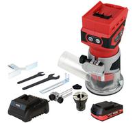 Excel 18V Cordless Router Trimmer with 1 x 2.0Ah Battery & Charger - Chuck Capacity 6mm - Speed 12000-30000 RPM - Brushes Motor - Shaft Lock - Dust Nozzle