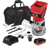 Excel 18V Cordless Router Trimmer with 1 x 2.0Ah Battery Charger & Bag - Chuck Capacity 6mm - Speed 12000-30000 RPM - Brushes Motor - Shaft Lock - Dust Nozzle