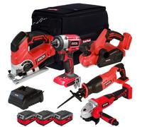 Excel Tools Excel 18V 5 Piece Cordless Power Tool Kit With 3 X 4.0Ah Batteries, Fast Charger & Tool Bag Brushless Diy Set