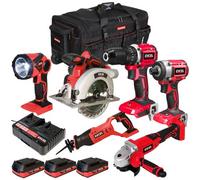 Excel Tools Excel 18V 6 Piece Cordless Power Tool Kit With 3 X 2.0Ah Batteries, Fast Charger & Tool Bag Trade & Diy Use