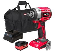 Excel Tools Excel 18V Brushless 1/2" Impact Wrench With 1 X 4.0Ah Battery, Charger & Carry Bag High Torque Power Tool