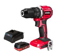 Excel 18V Cordless Brushless Combi Drill with 1 x 2.0Ah Battery & Charger - Variable Speed, Keyless Chuck, 2-Speed Setting, Brushless Motor, Power Tools Combo Kits