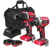 Excel Tools Excel 18V Brushless Twin Pack Combi Drill & Impact Driver With 2X 2.0Ah Batteries & Fast Charger For Trade & Diy Use
