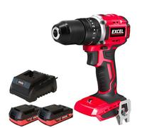 Excel Tools Excel 18V Combi Drill Brushless Motor With 2 X 2.0Ah Batteries & Charger Hammer Drill Driver For Diy & Trade Use