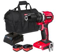 Excel Tools Excel 18V Combi Drill With Brushless Motor 2 X 5.0Ah Batteries, Fast Charger & Carry Bag Hammer Drill Function