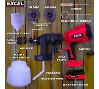 Excel Tools Excel 18V Cordless 1000Ml Spray Gun Body Only Without Battery & Charger