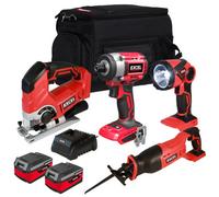 Excel Tools Excel 18V Cordless 4 Piece Power Tool Kit With 2 X 4.0Ah Batteries, Fast Charger & Heavy-Duty Carry Bag