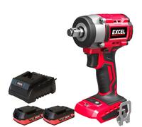 Excel Tools Excel 18V Impact Wrench With 1/2" Brushless Motor, 2 X 2.0Ah Batteries & Charger High Torque Power Tool For Automotive & Diy
