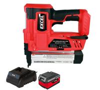 Excel 18V Cordless Second Fix Nailer with 1 x 4.0Ah Battery & Charger, Firing Speed 60Nails/min, 2 Mode - Single Firing and Contact Firing, 18ga Staple Size, Depth Adjustment Wheel