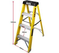 Excel Tools Excel 3 Tread Fibreglass Step Ladder For Electricians 1.03M Heavy Duty 150Kg Load Capacity, Anti-Slip Feet, Non-Conductive