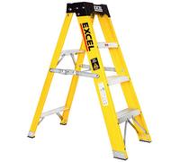 Excel Tools Excel 4 Tread Fibreglass Step Ladder For Electricians 0.96M Heavy Duty 150Kg Load Capacity, Anti-Slip Feet, Non-Conductive
