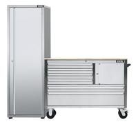 Excel Tools Excel 48Inch 6 Drawer Stainless Steel Workbench Roller Tool Chest Cabinet & Tall Cabinet