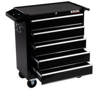 Excel Tools Excel 5 Drawer Lockable Steel Tool Cabinet On Wheels Mobile Garage Storage Chest Unit In Black