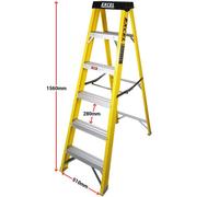 Excel Tools Excel 5 Tread Fibreglass Step Ladder For Electricians 1.56M Heavy Duty, 150Kg Load Capacity, Anti-Slip Feet, Non-Conductive