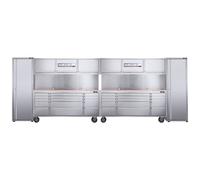 Excel Tools Excel 72Inch 30 Drawer Stainless Steel Workbench Roller Tool Chest Cabinet With 6 Overhead Cabinets & 2 Tall Cabinet