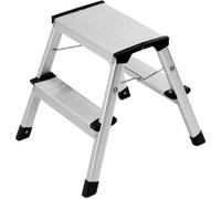 Excel Tools Excel Aluminium Folding Hop-Up Step Stool Ladder 2 Tread, Compact Work Platform, Anti-Slip Feet, Lightweight For Diy And Trade Use