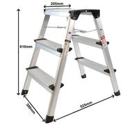 Excel Tools Excel Aluminium Folding Hop-Up Step Stool Ladder 3 Tread, Compact Work Platform, Anti-Slip Feet, Lightweight For Diy And Trade Use