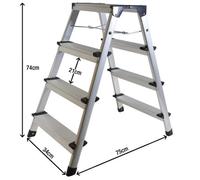 Excel Tools Excel Aluminium Folding Hop-Up Step Stool Ladder 4 Tread, Compact Work Platform, Anti-Slip Feet, Lightweight For Diy And Trade Use