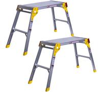 Excel Tools Excel Aluminium Hop-Up Folding Platforms Heavy Duty 700 X 300mm Work Platforms, Pack Of 2 With Non-Slip Feet For Trade & Diy Use