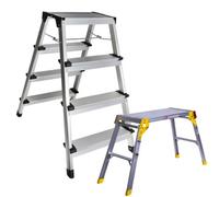 Excel AluminiumStoolLadder 4 Tread with Work Bench Folding HopUp 300mm - Aluminiumhopup, AluminiumStool, AluminiumLadder, Foldable Hopup, Portable hopup, Foldableladder
