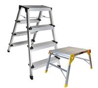 Excel AluminiumStoolLadder 4 Tread with Work Bench Folding HopUp 600mm - Aluminiumhopup, AluminiumStool, AluminiumLadder, Foldable Hopup, Portable hopup, Foldableladder