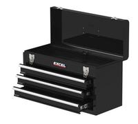 Excel 3 Drawer Tool Chest - Portable Tool Cabinet with Carry Handle & Drawers - Heavy Duty Metal Tool Box with Ball Bearing Drawers, Contains Secure Lock & Key for Safe Hand Tool Storage