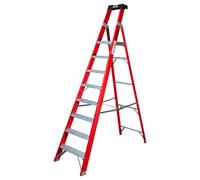 Excel Tools Excel Fiberglass Platform Step Ladder 8 Tread For Electricians 2.51M, 150Kg Load Capacity, Anti-Slip Treads, Non-Conductive