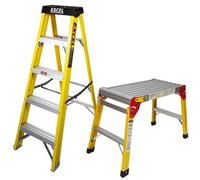 Excel Tools Excel Fibreglass Ladder 4 Tread & Folding Hop-Up Set Heavy Duty Non-Conductive Rails, Anti-Slip Feet, Ideal For Trade & Diy Use